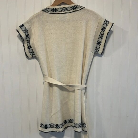 70's Aztec print short sleeve cardigan wrap with belt cream black hippy boho - Picture 6 of 8